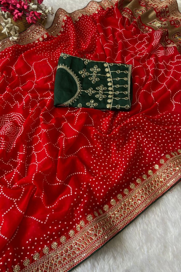 60 Gram Georgette Bandhani With Coding Sequence Saree - Image 6