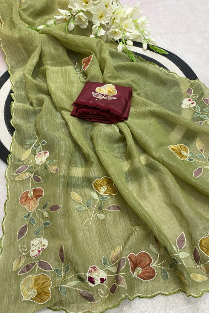 Multi Color Patch Work & Handwork Border  Designer Saree With C Pallu - Image 9