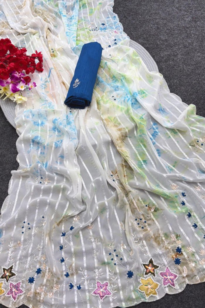 Premium Soft Georgette Line Peach Butti Work Collection - Image 4