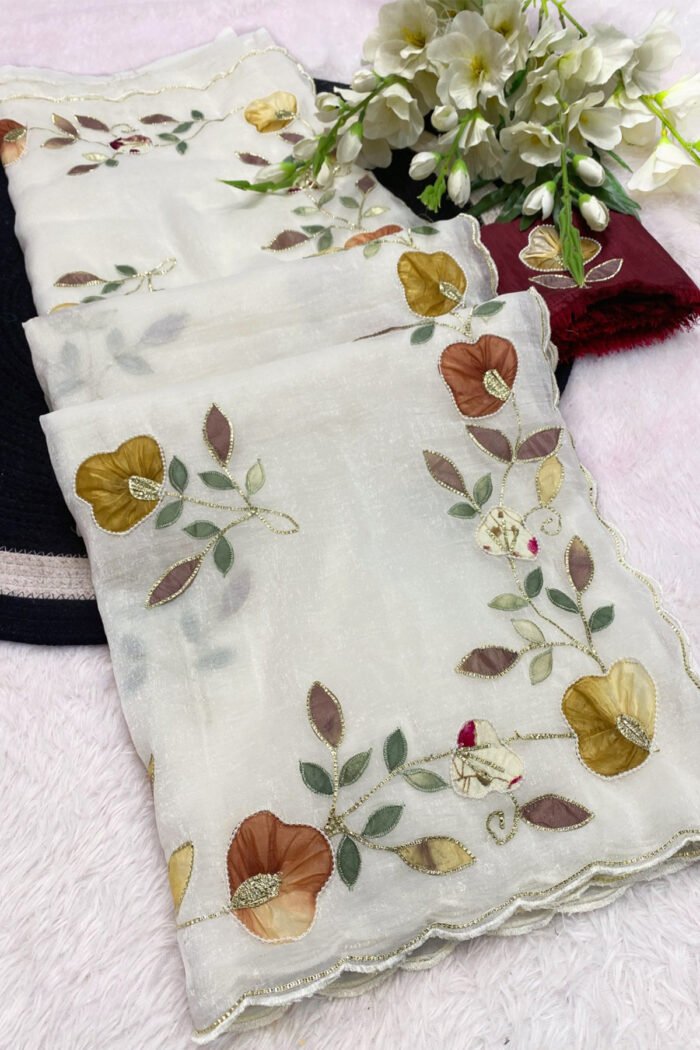 Multi Color Patch Work & Handwork Border  Designer Saree With C Pallu - Image 8