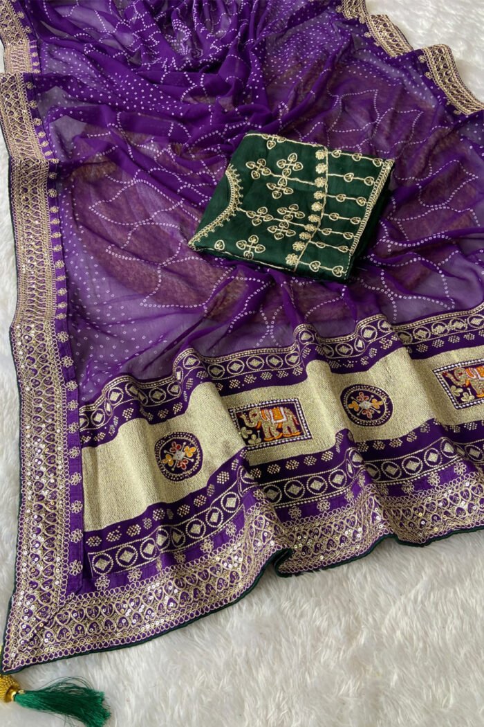 60 Gram Georgette Bandhani With Coding Sequence Saree - Image 3