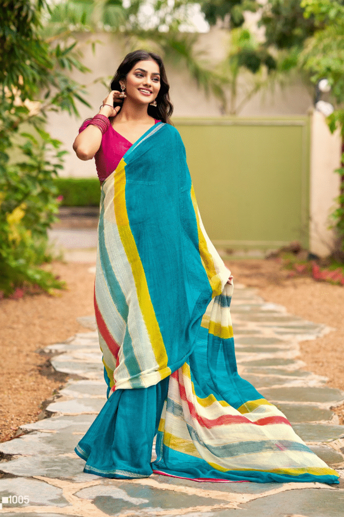 Chiffon Weaving Border With Brush Print Saree Collection - Image 8