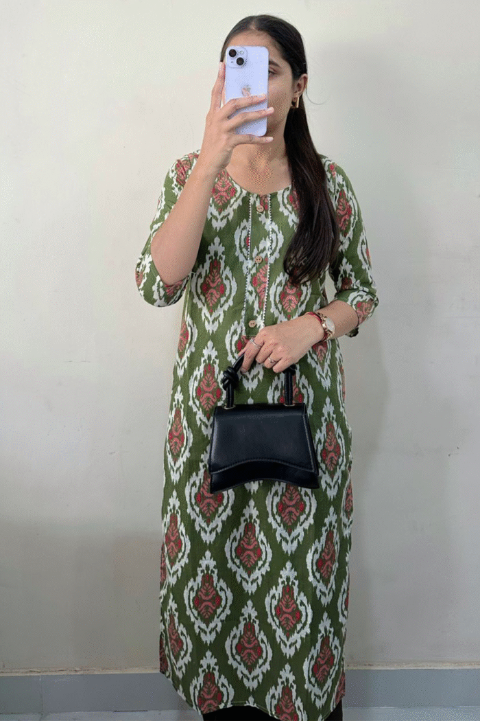 Daily Wear Long Cotton Kurti With Print Work Collection - Image 23