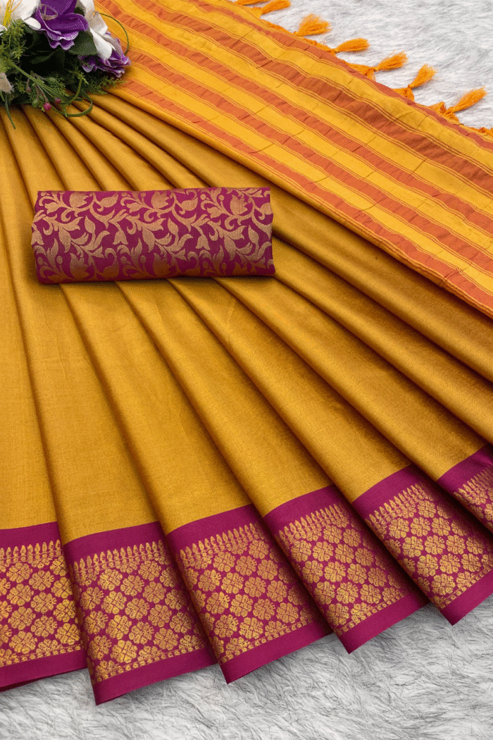 Silk Saree With Beautiful Zari Motifs Work - Image 9