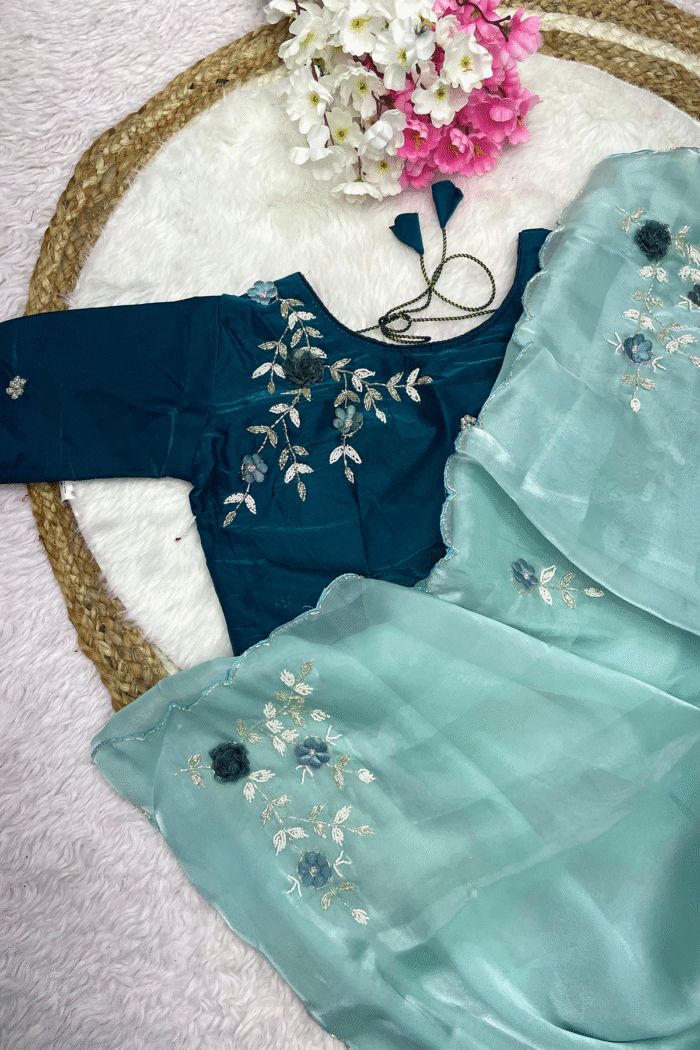 Space Mirror Silk Saree With Beautiful Handwork - Image 3