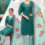 Feative Wear Roman Silk Embroidery Kurti Dupatta Set