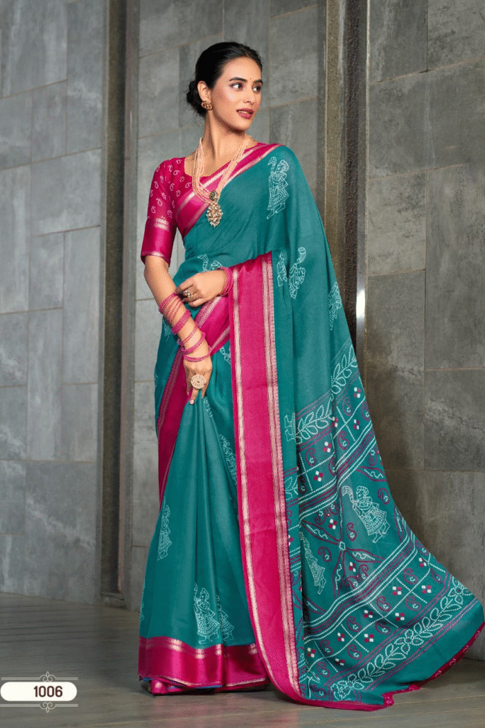 Bamber Georgette Printed Saree With Weaving Border - Image 9