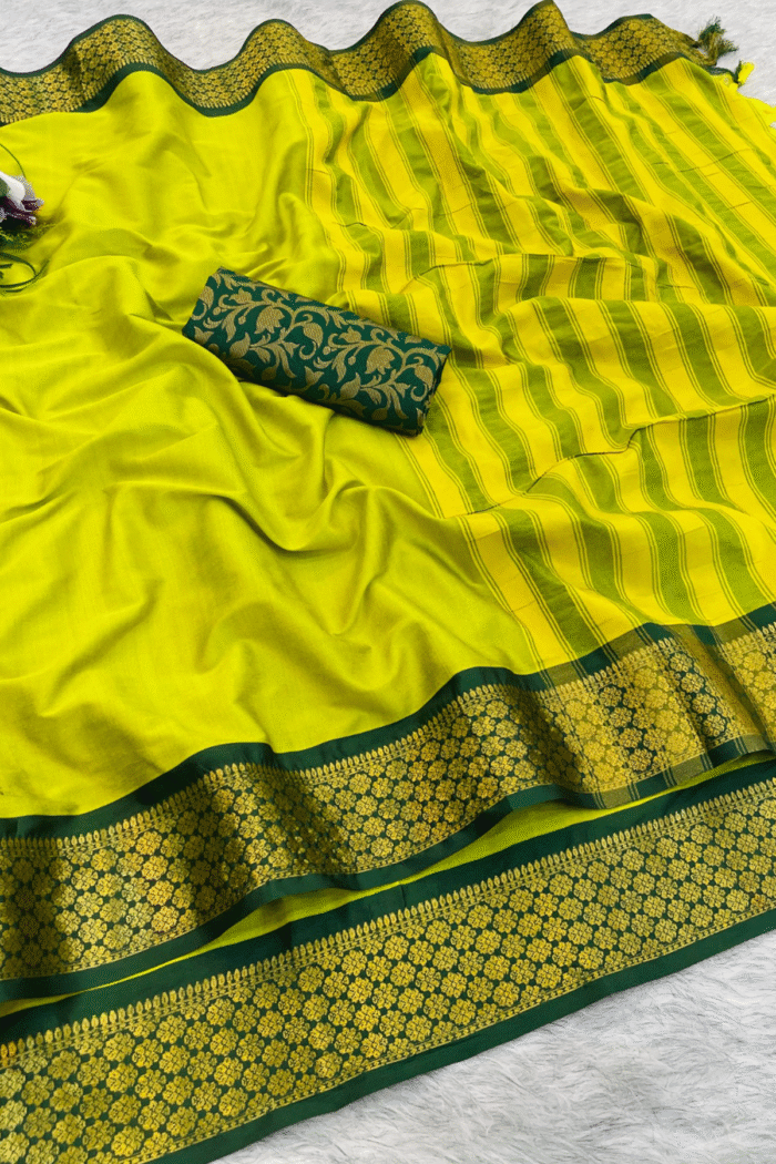 Silk Saree With Beautiful Zari Motifs Work - Image 4