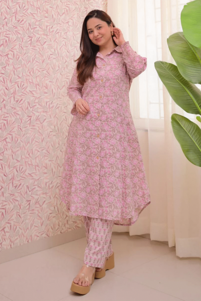 Cotton Printed Collared Kurta Pant Set - Image 10