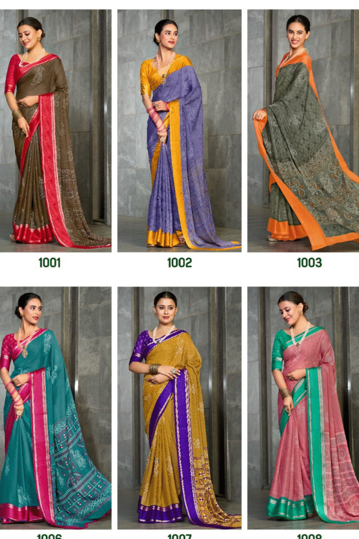 Bamber Georgette Printed Saree With Weaving Border - Image 10