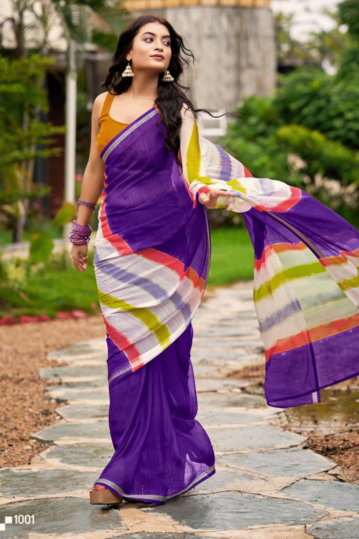 Chiffon Weaving Border With Brush Print Saree Collection - Image 2