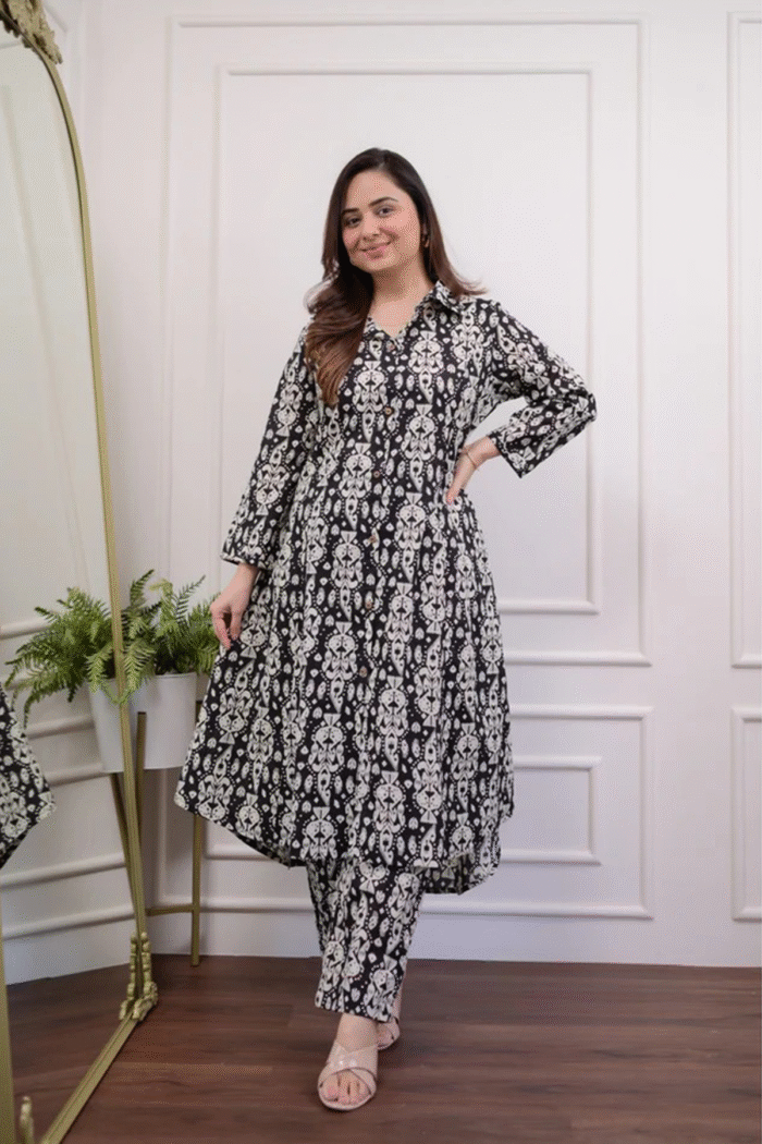 Cotton Printed Collared Kurta Pant Set - Image 11