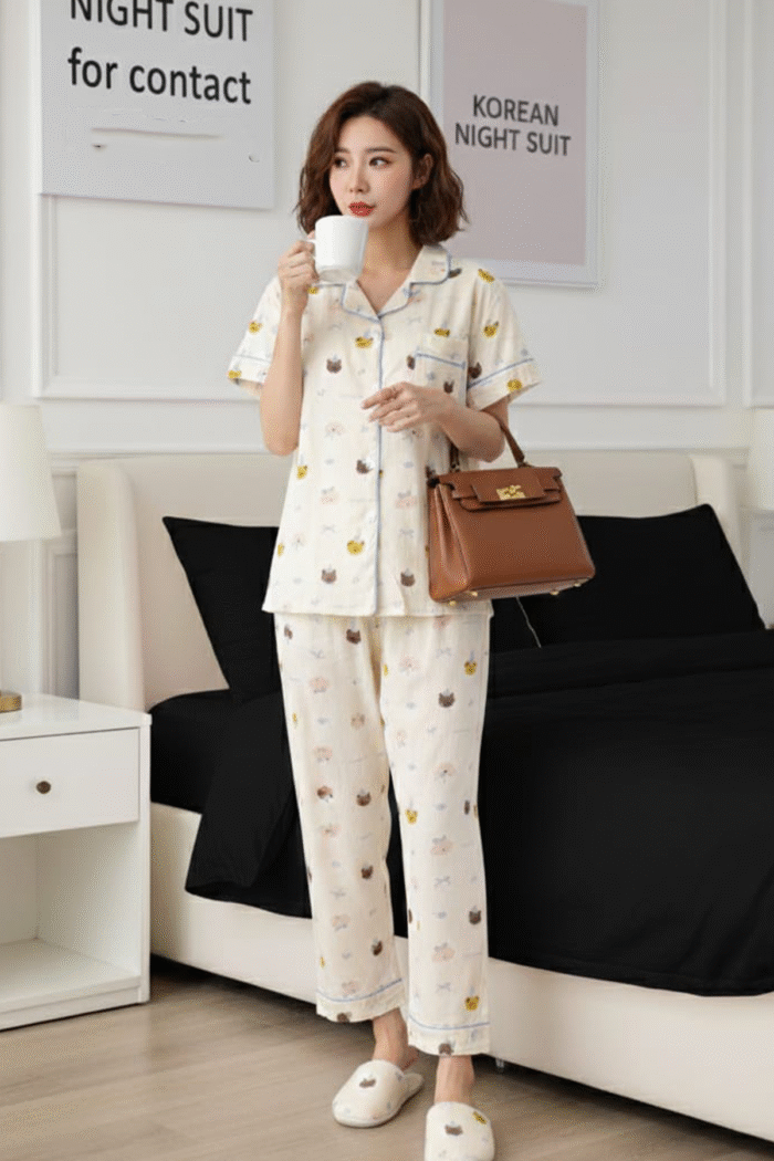 Korean Cotton Brush Printed Night Suits Wholesale - Image 11