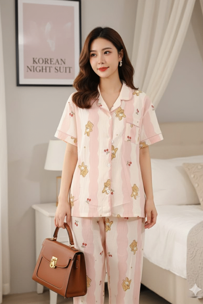 Korean Cotton Brush Printed Night Suits Wholesale - Image 13