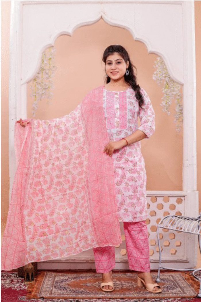Cotton Premium Kurti Pant Duppata Set - Image 2