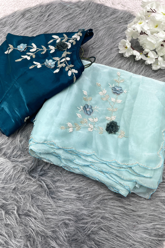 Space Mirror Silk Saree With Beautiful Handwork - Image 4