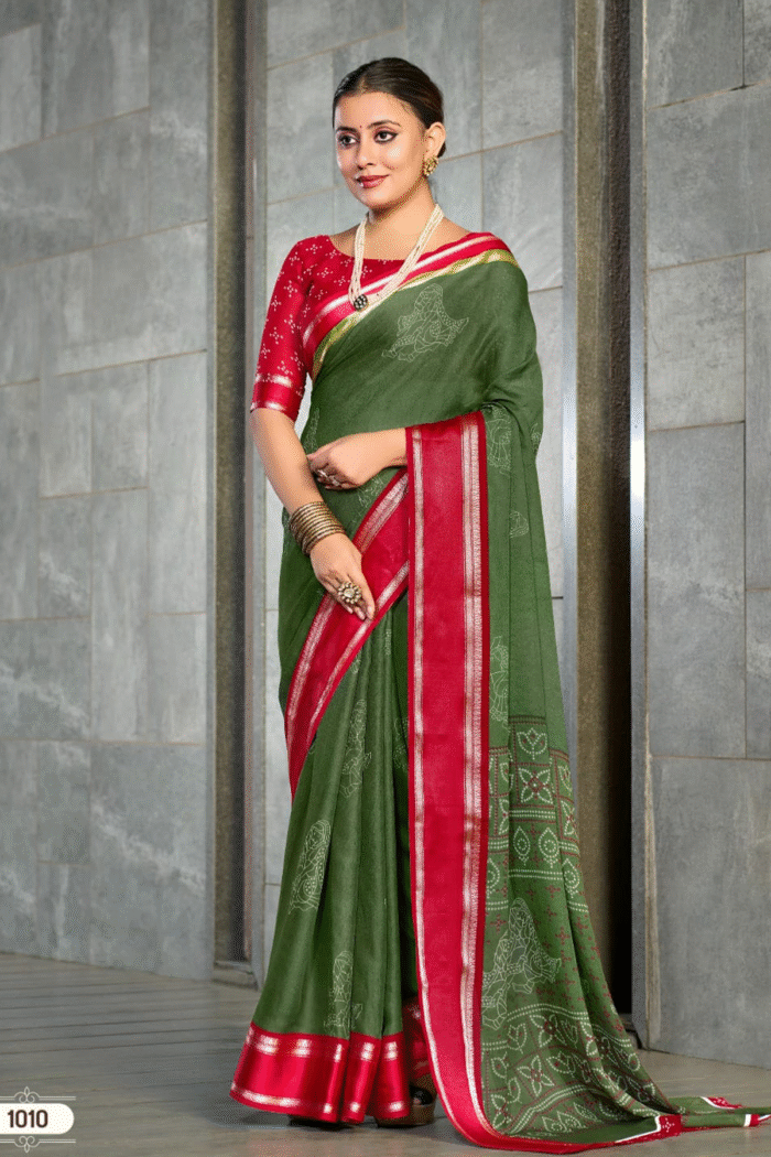 Bamber Georgette Printed Saree With Weaving Border - Image 8