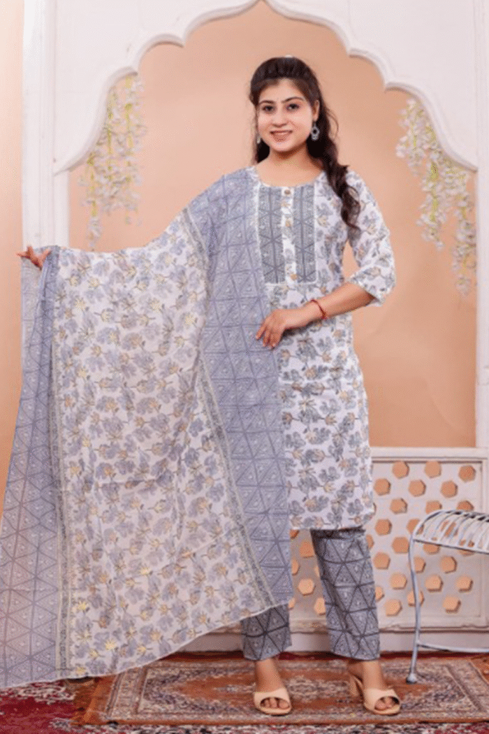 Cotton Premium Kurti Pant Duppata Set - Image 3