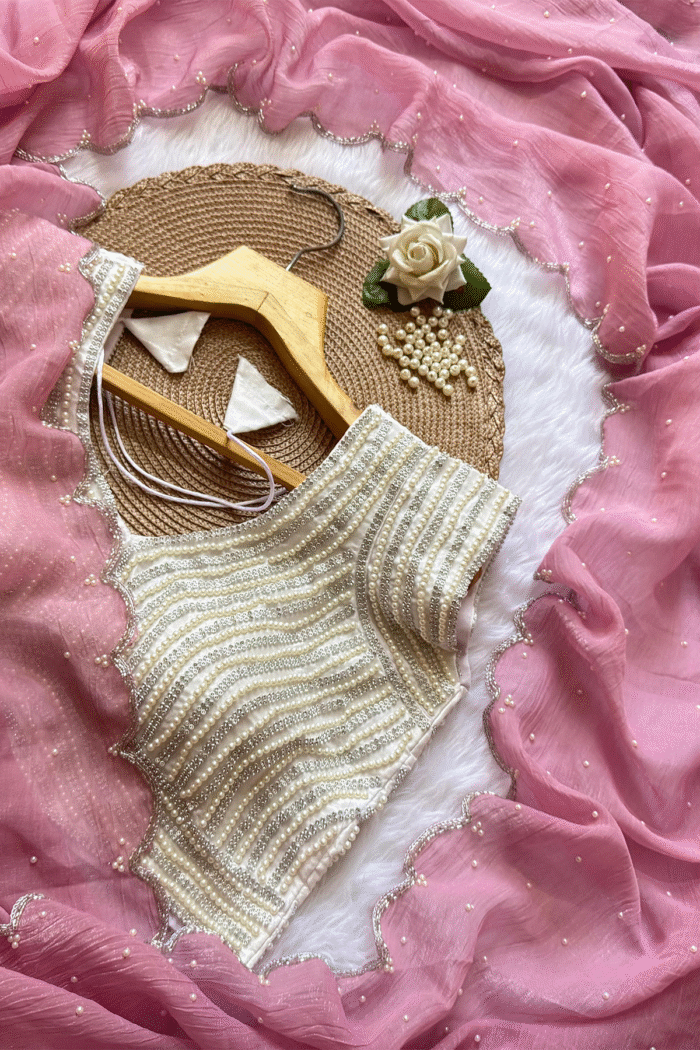 Beautiful Handwork Crush Silk Saree & Stitched Blouse - Image 5