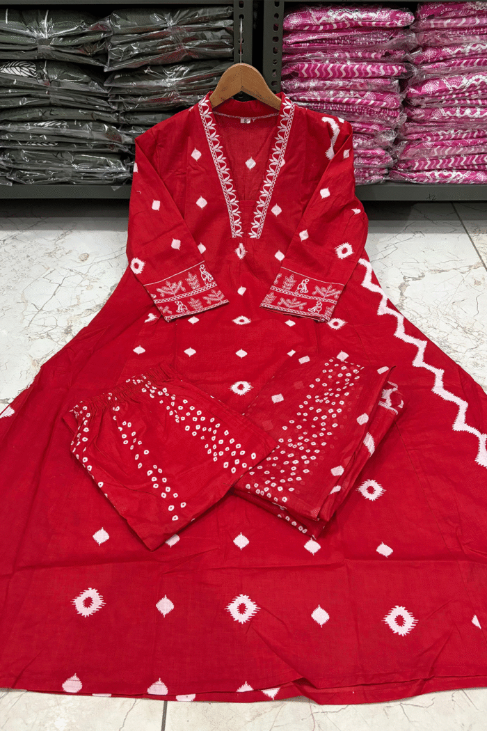 Anarkali Printed Suit With Paired Matching Pants Set - Image 3