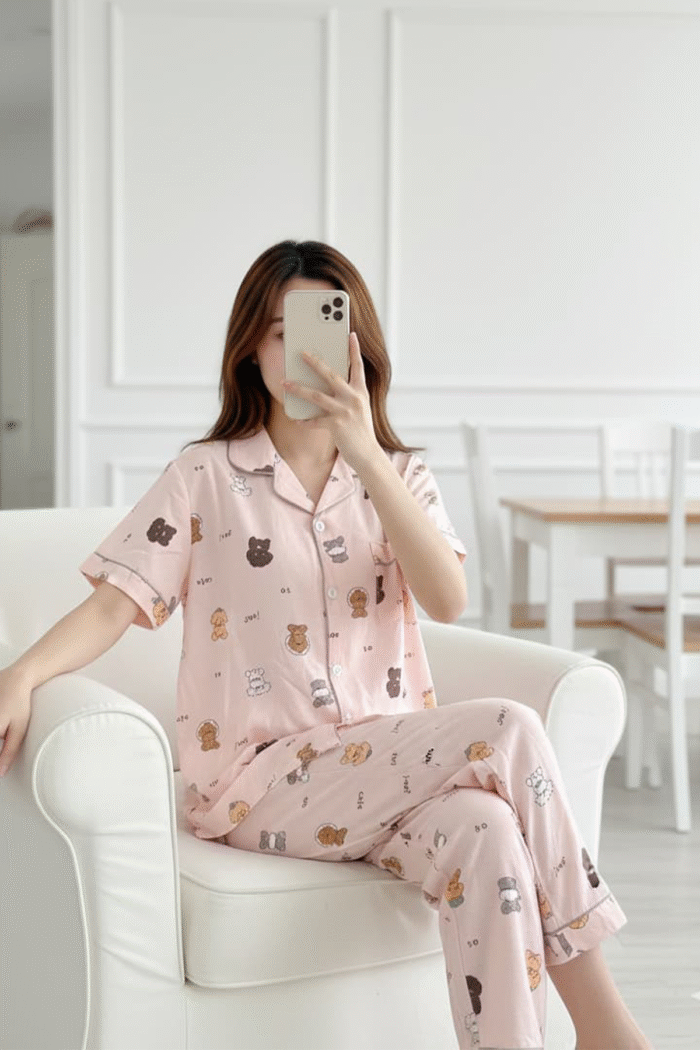 Korean Cotton Printed Brush Night Suits Wholesale - Image 3