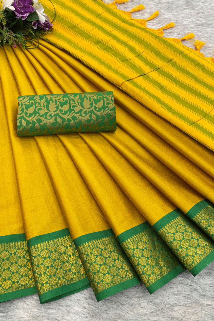 Silk Saree With Beautiful Zari Motifs Work - Image 5