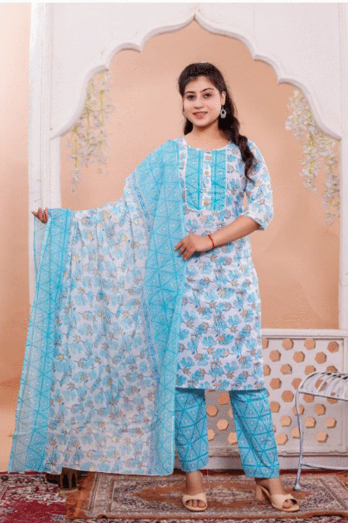 Cotton Premium Kurti Pant Duppata Set - Image 4