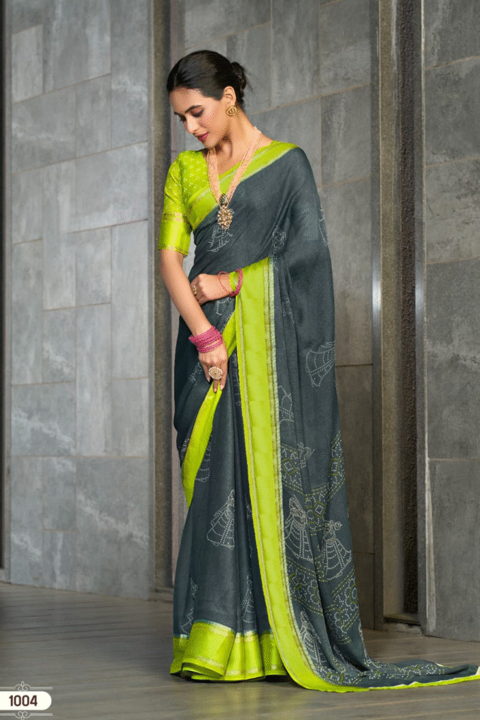 Bamber Georgette Printed Saree With Weaving Border - Image 4