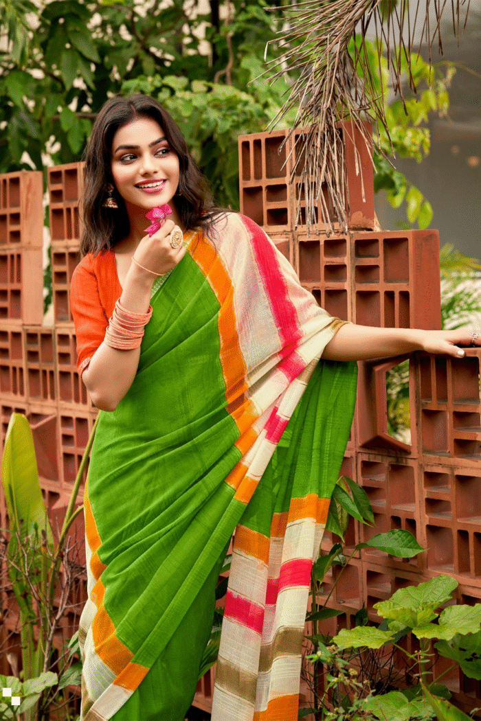 Chiffon Weaving Border With Brush Print Saree Collection - Image 9