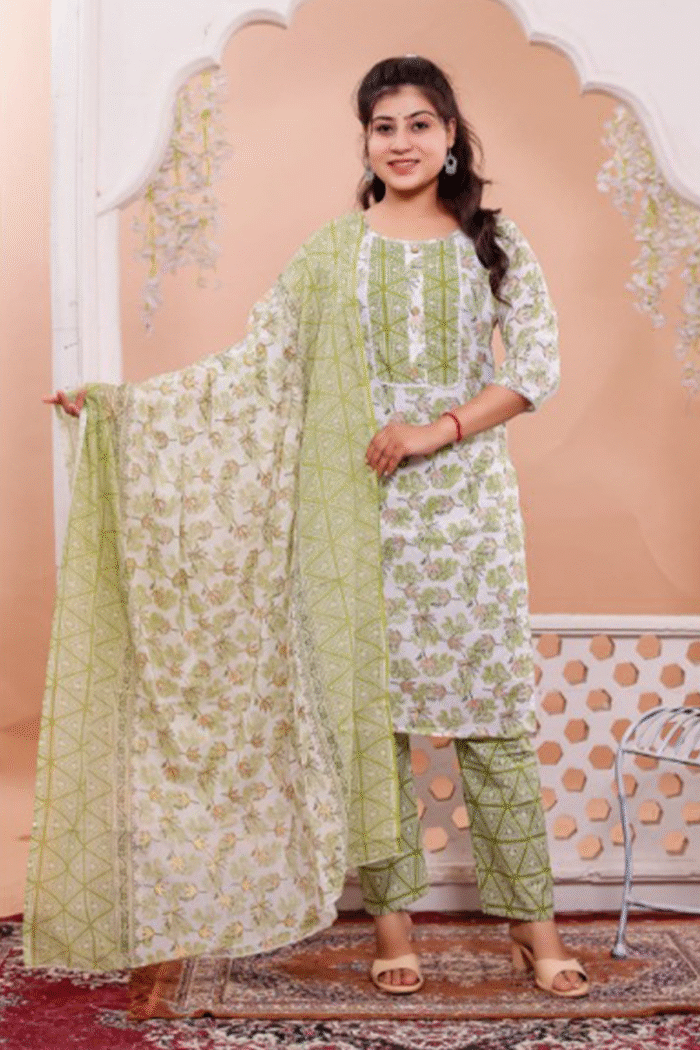 Cotton Premium Kurti Pant Duppata Set - Image 5