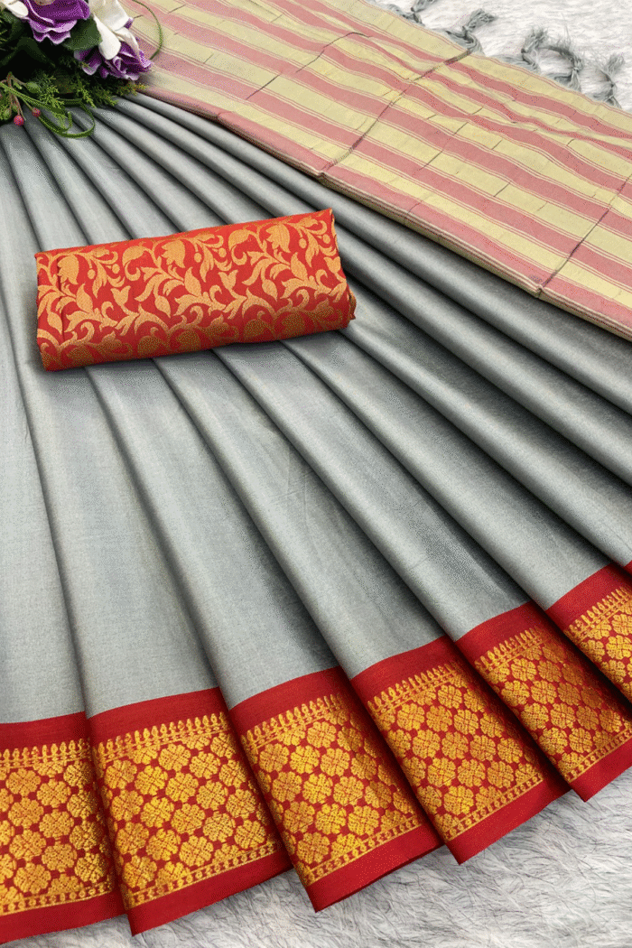 Silk Saree With Beautiful Zari Motifs Work - Image 7