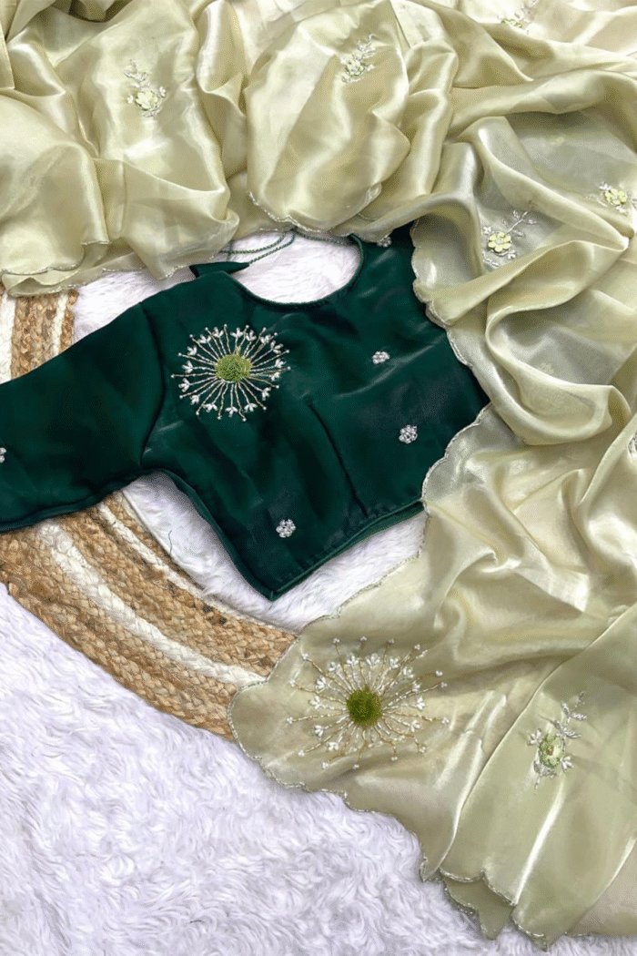 Space Mirror Silk Saree With Beautiful Handwork - Image 7