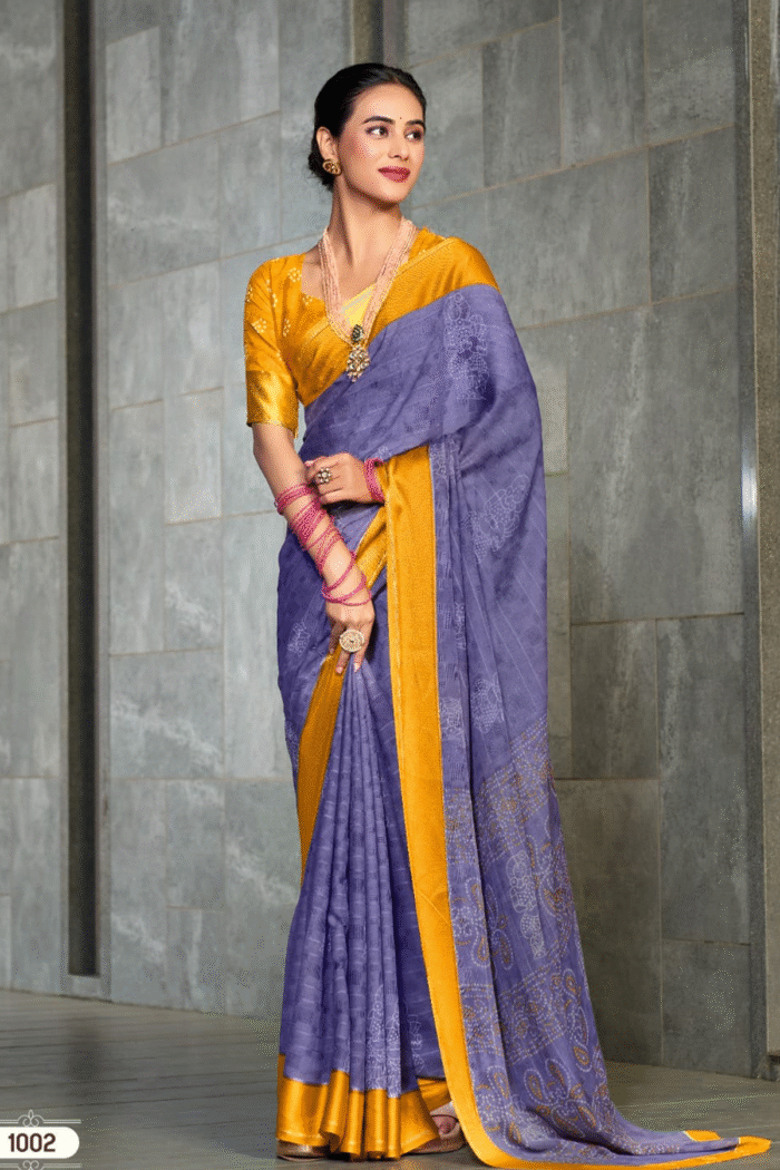 Bamber Georgette Printed Saree With Weaving Border - Image 7