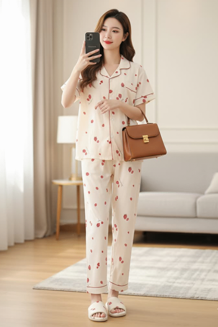 Korean Cotton Brush Printed Night Suits Wholesale - Image 4