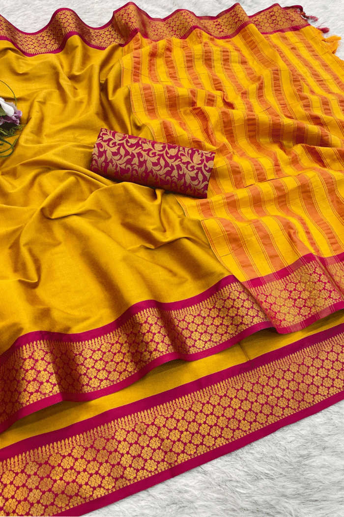 Silk Saree With Beautiful Zari Motifs Work - Image 10