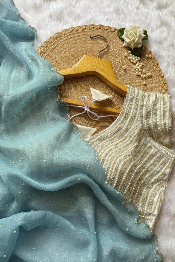 Beautiful Handwork Crush Silk Saree & Stitched Blouse - Image 8