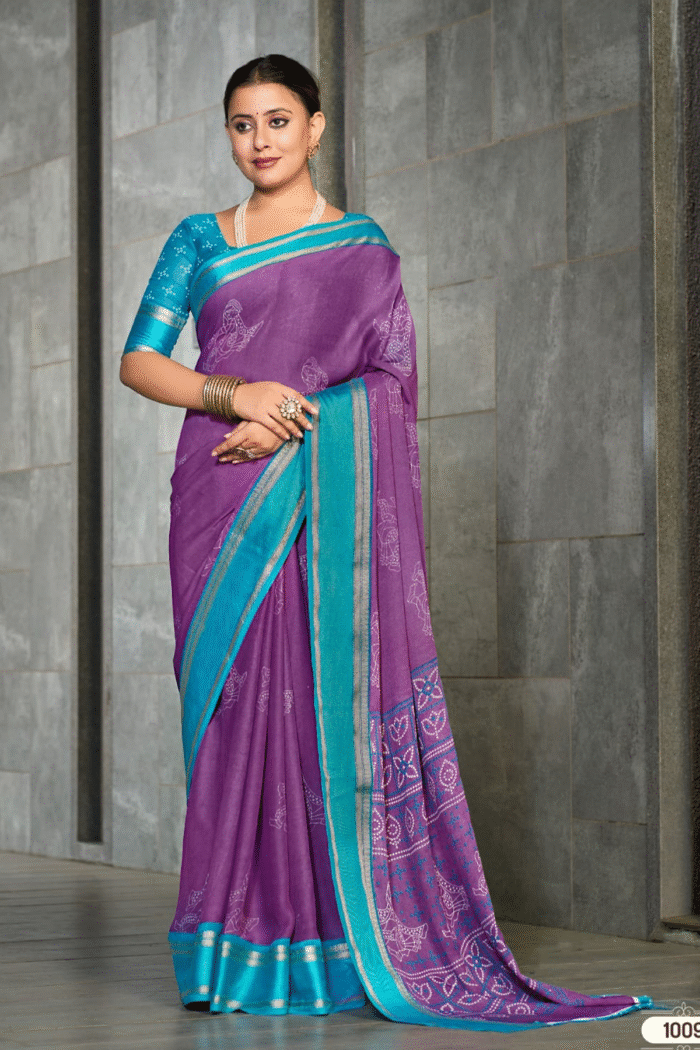 Bamber Georgette Printed Saree With Weaving Border - Image 5