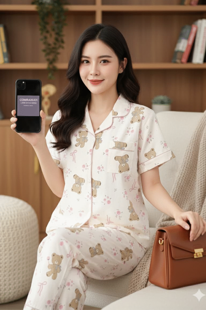 Korean Cotton Brush Printed Night Suits Wholesale - Image 5