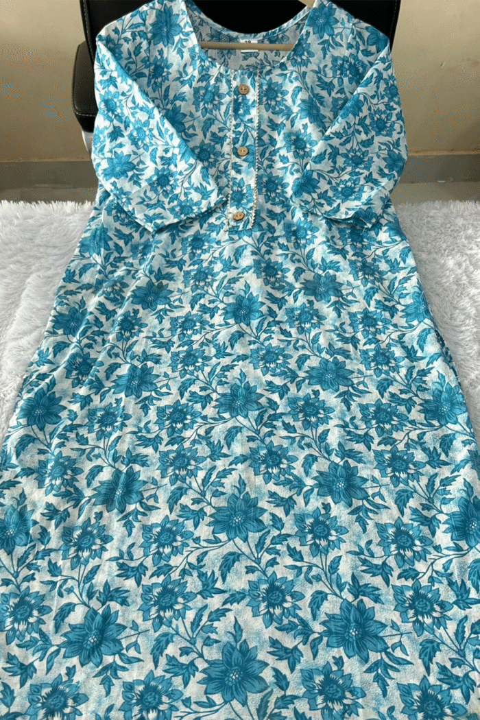 Daily Wear Long Cotton Kurti With Print Work Collection - Image 20