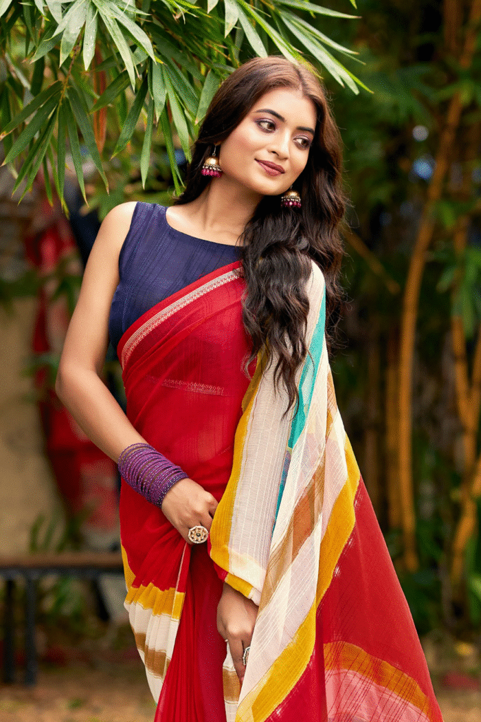 Chiffon Weaving Border With Brush Print Saree Collection - Image 7