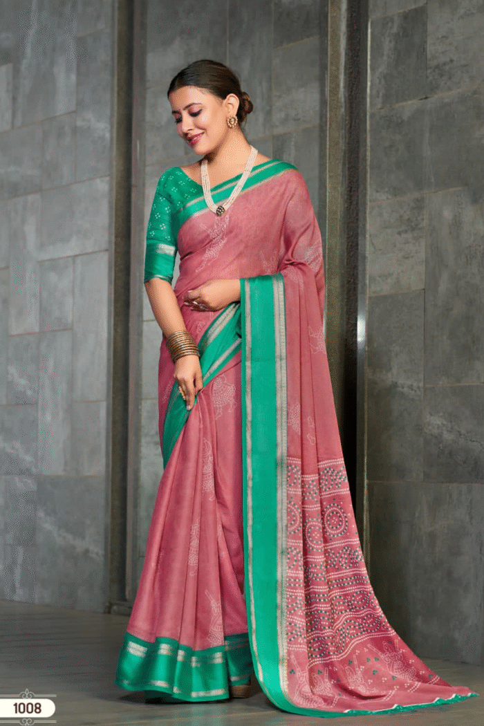 Bamber Georgette Printed Saree With Weaving Border - Image 3