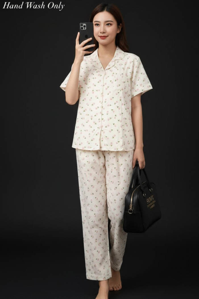 Korean Cotton Brush Printed Night Suits Wholesale - Image 6