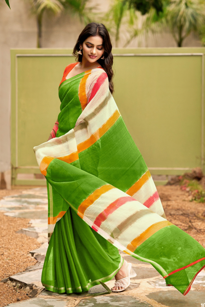 Chiffon Weaving Border With Brush Print Saree Collection - Image 4