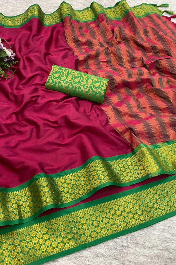 Silk Saree With Beautiful Zari Motifs Work - Image 2