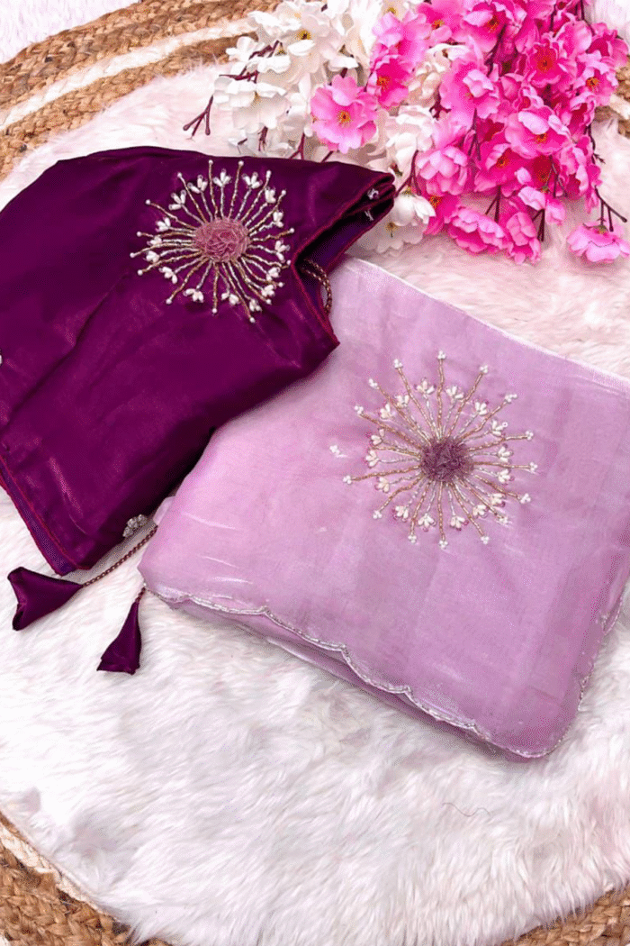 Space Mirror Silk Saree With Beautiful Handwork - Image 2