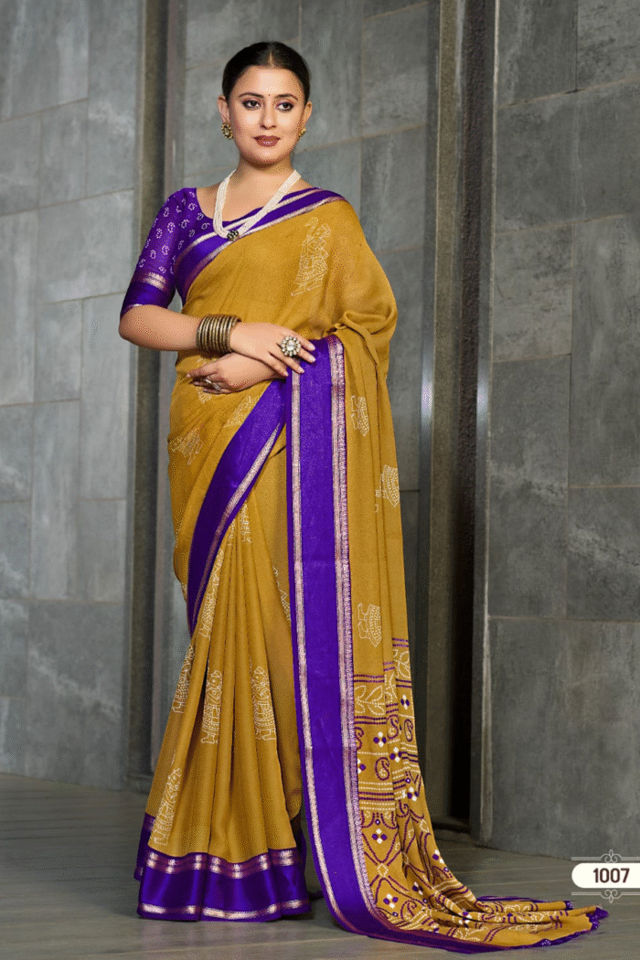 Bamber Georgette Printed Saree With Weaving Border - Image 6