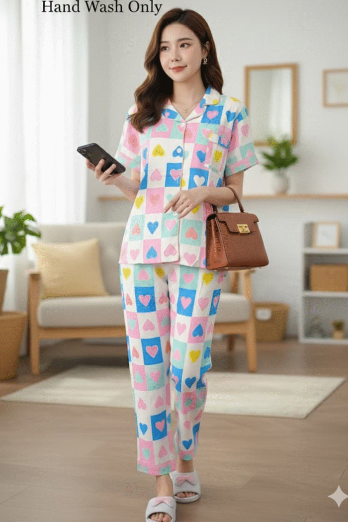 Korean Cotton Brush Printed Night Suits Wholesale - Image 7