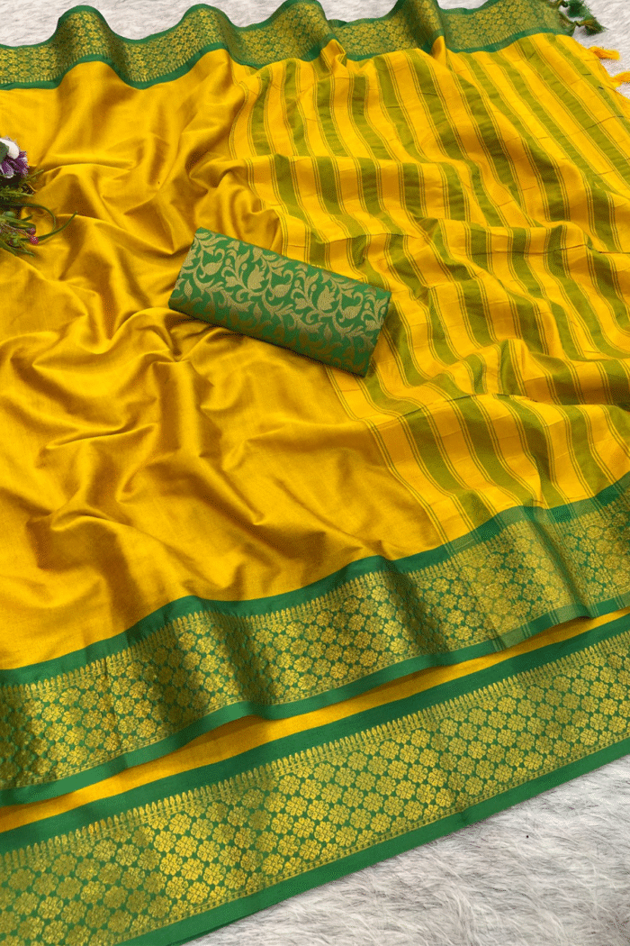 Silk Saree With Beautiful Zari Motifs Work - Image 6