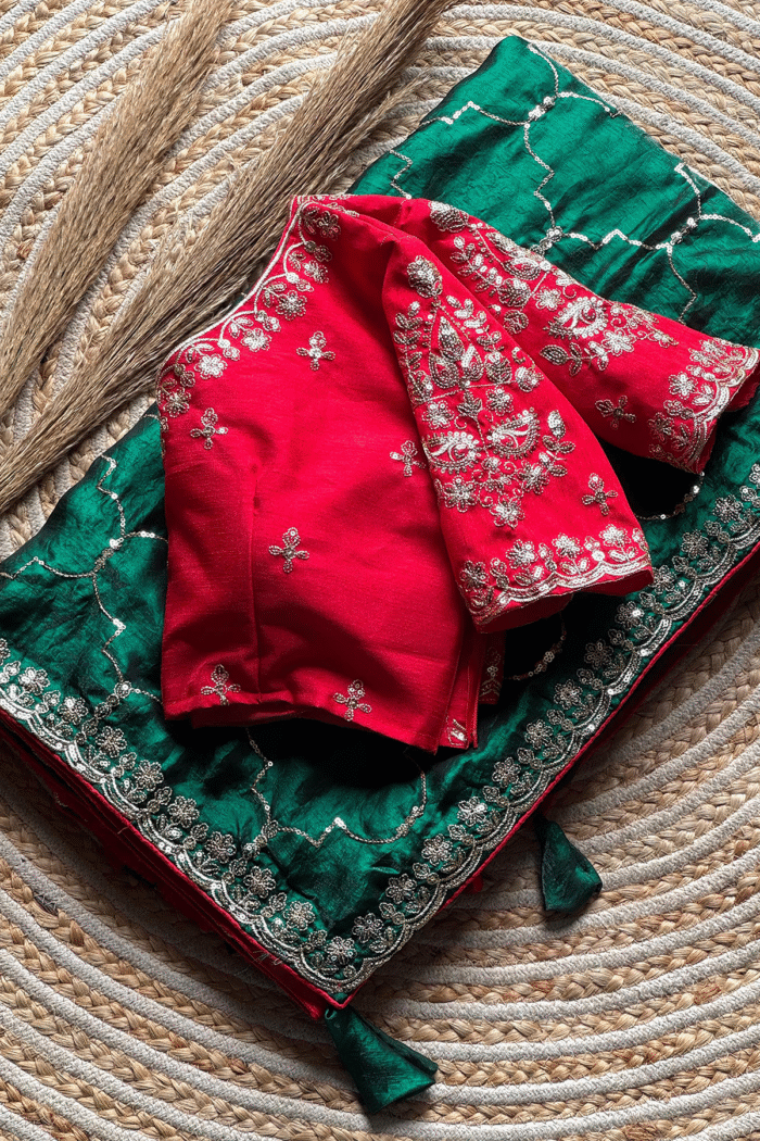 Space Silk Saree With Embroidery Contrast Blouse Wholsale Saree - Image 9