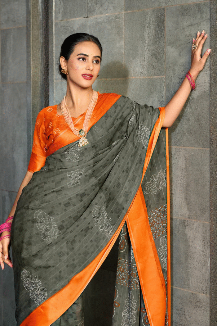 Bamber Georgette Printed Saree With Weaving Border - Image 2
